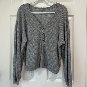 Gray Waffle Knit V Neck